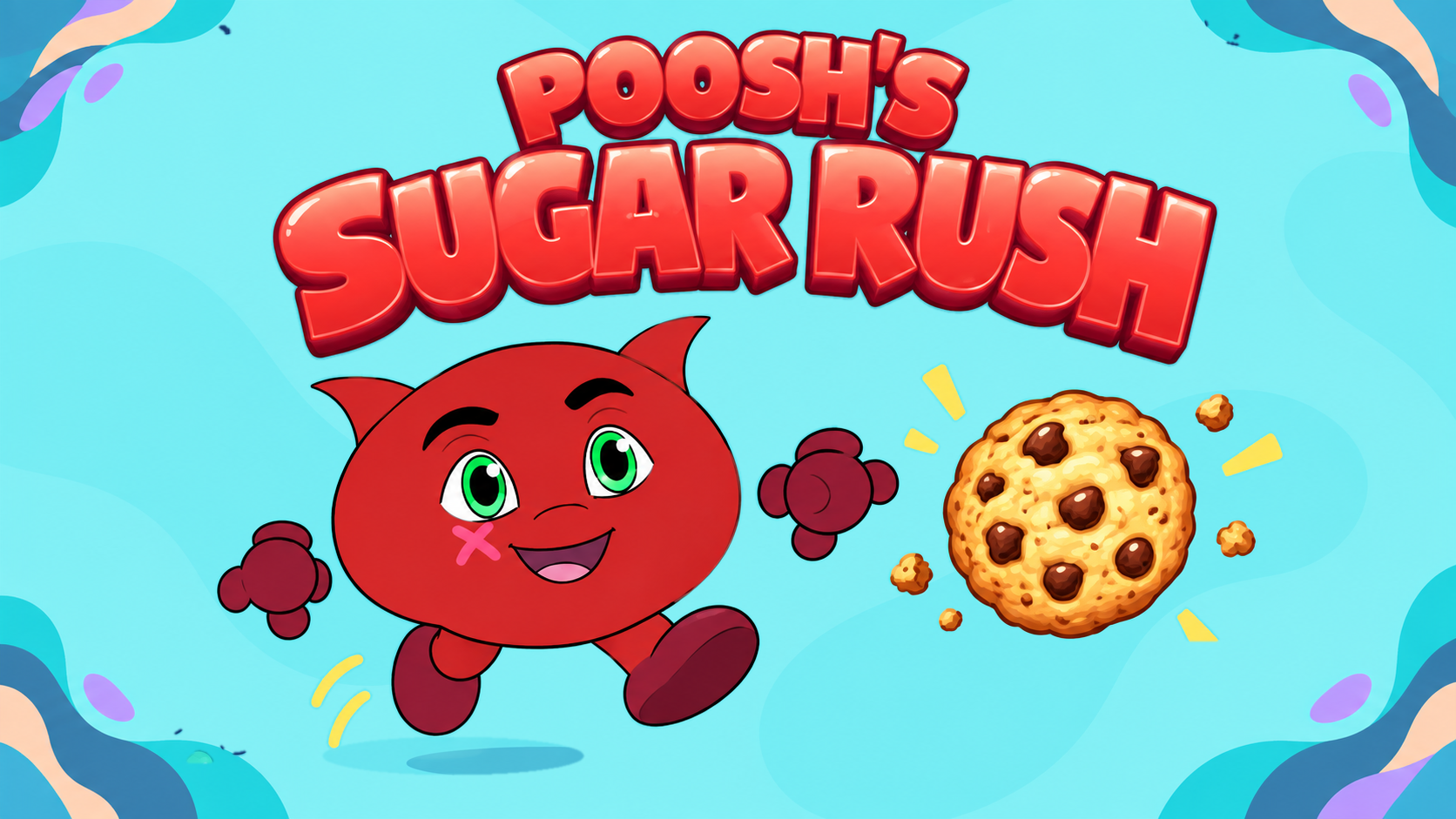 Poosh’s Sugar Rush title art with front-facing Poosh chasing a cookie