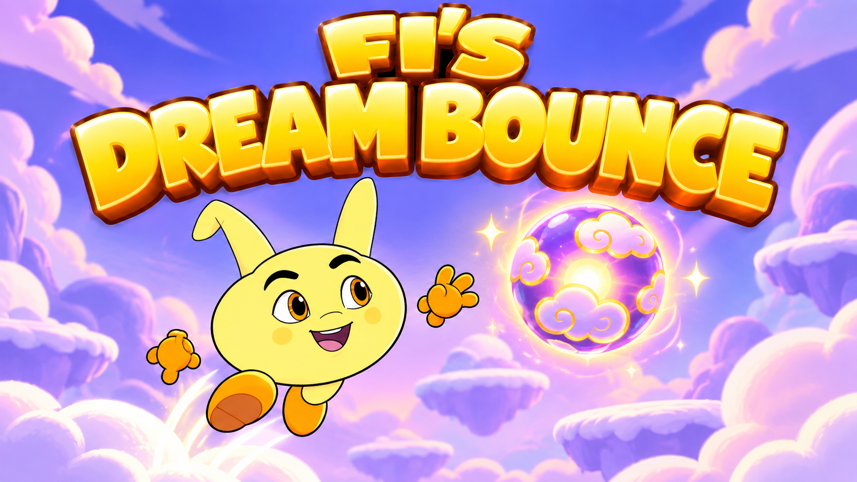 Fi’s Dream Bounce title art with Fi bouncing on dream clouds beside a Cloudcore